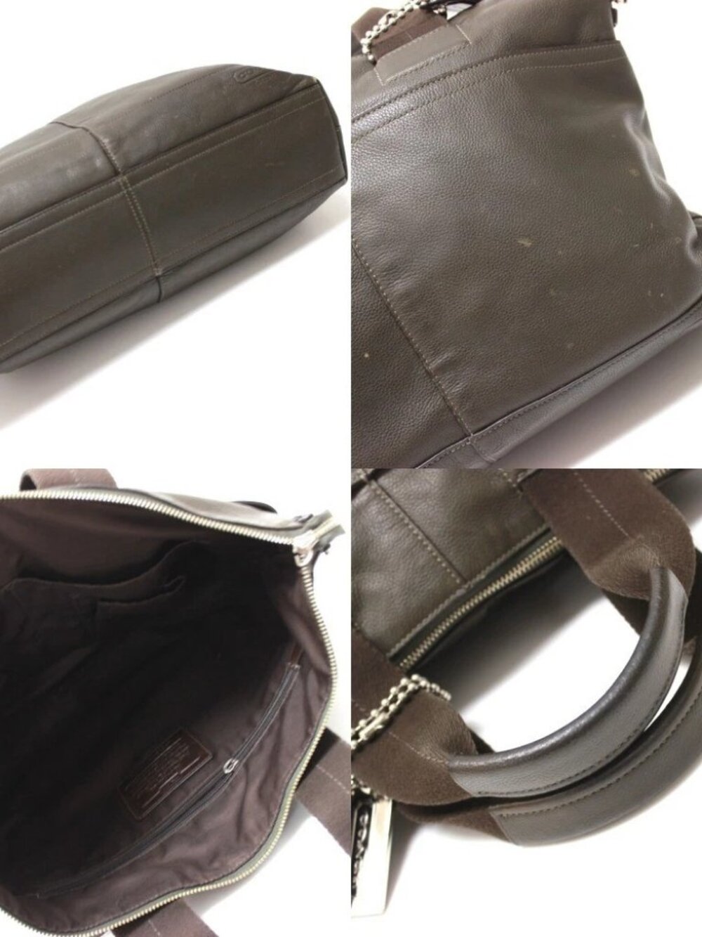 COACH 70490 Hand Bag Tote Bag Leather Green/khaki - Picture 11 of 11